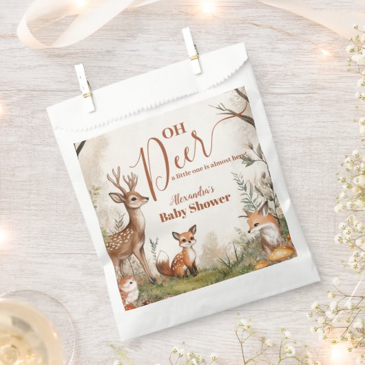 Woodland Oh Deer Theme Baby Shower フェイバーバッグ (クリップ留めされた状態)