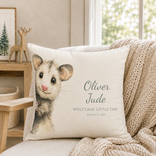 Woodland Opossum Baby • Neutral Nursery クッション