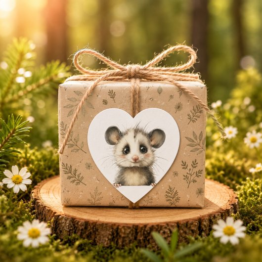 Woodland Opossum Baby Shower • Cute ハートシール