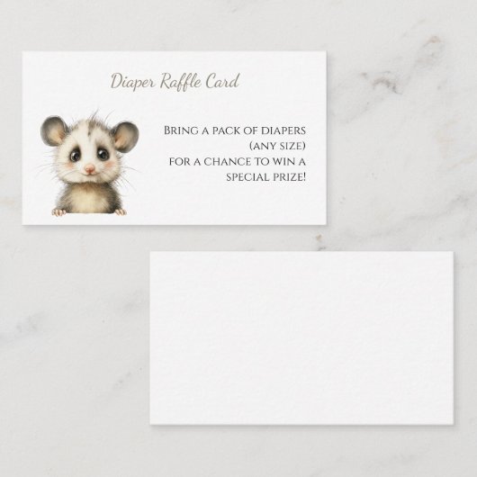 Woodland Opossum Baby Shower • Diaper Raffle 名刺 (正面/裏面)