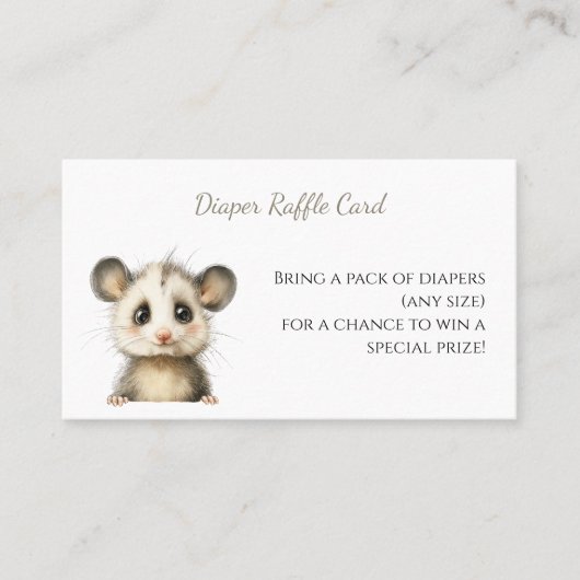 Woodland Opossum Baby Shower • Diaper Raffle 名刺 (正面)