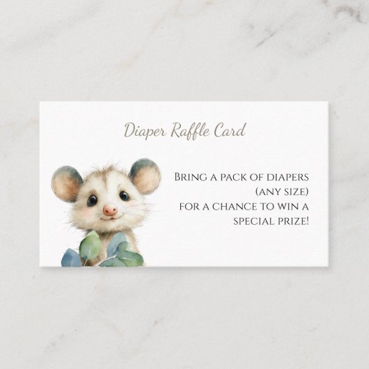 Woodland Opossum Baby Shower • Diaper Raffle Card 名刺 (正面)