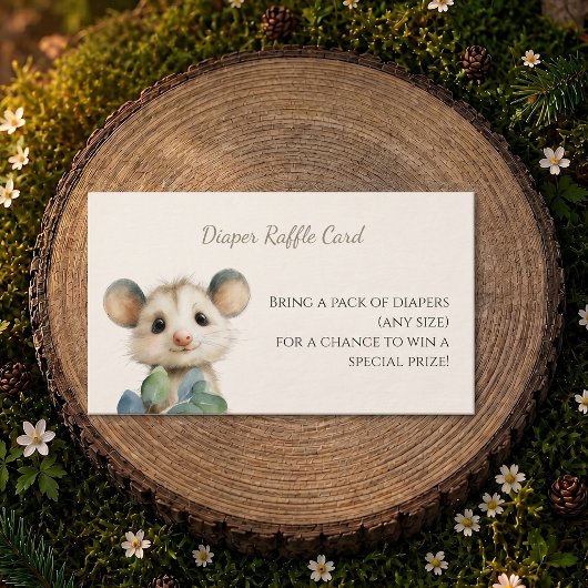 Woodland Opossum Baby Shower • Diaper Raffle Card 名刺