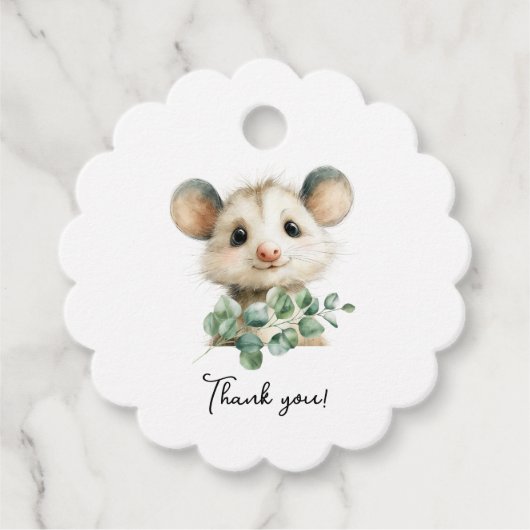 Woodland Opossum Baby Shower • Neutral フェイバータグ (正面)