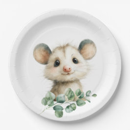 Woodland Opossum Baby Shower • Neutral ペーパープレート