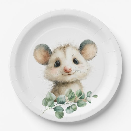 Woodland Opossum Baby Shower • Neutral ペーパープレート (正面)