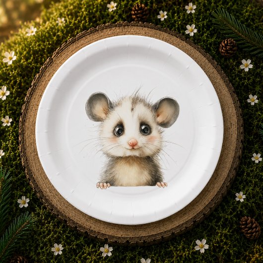 Woodland Opossum Baby Shower • Neutral ペーパープレート