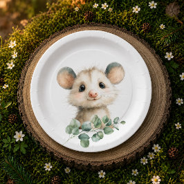 Woodland Opossum Baby Shower • Neutral ペーパープレート