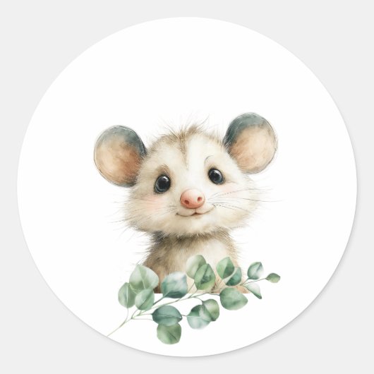 Woodland Opossum Baby Shower • Neutral ラウンドシール (正面)