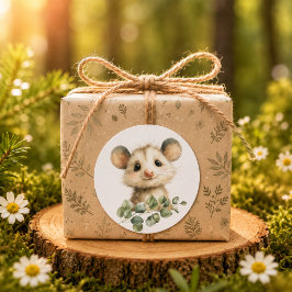 Woodland Opossum Baby Shower • Neutral ラウンドシール
