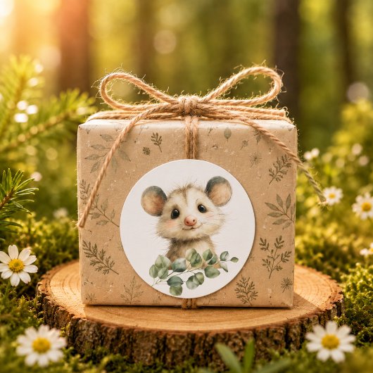 Woodland Opossum Baby Shower • Neutral ラウンドシール