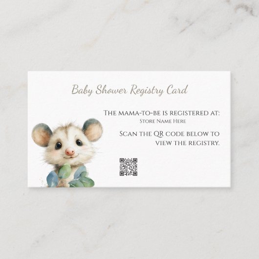 Woodland Opossum Baby Shower • Registry Card 名刺 (正面)