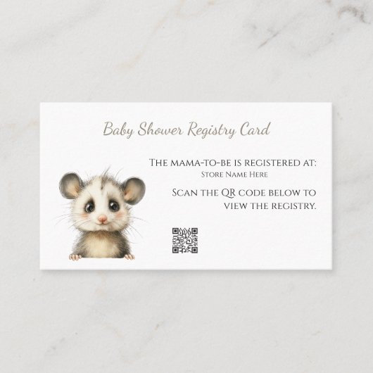Woodland Opossum Baby Shower • Registry Card 名刺 (正面)