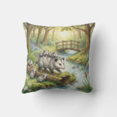 Woodland Opossum Mama & Babies Kids Throw Pillow クッション (裏面)