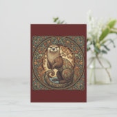 Woodland Otter Nordic Folk Art Flat Thank You サンキューカード (スタンド正面)