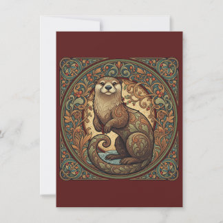 Woodland Otter Nordic Folk Art Flat Thank You サンキューカード