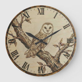 Woodland Owl Clock - Cozy Cabin Decor ラージ壁時計