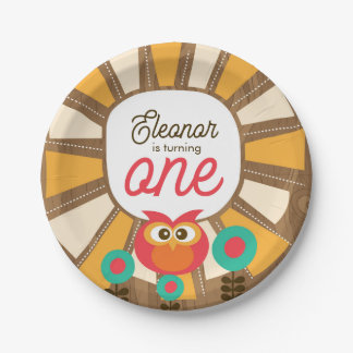 Woodland Owl First Birthday Invitation – One Year  ペーパープレート
