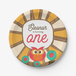 Woodland Owl First Birthday Invitation – One Year  ペーパープレート