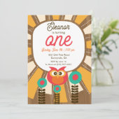 Woodland Owl First Birthday Invitation – One Year  招待状 (スタンド正面)