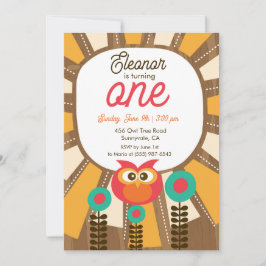 Woodland Owl First Birthday Invitation – One Year  招待状