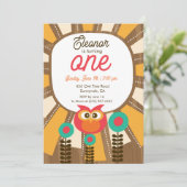 Woodland Owl First Birthday Invitation – One Year  招待状 (スタンド正面)