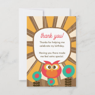 Woodland Owl First Birthday Thank you  – One Year  サンキューカード