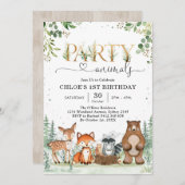 Woodland Party Animals Boy Birthday Invitation 招待状 (正面/裏面)