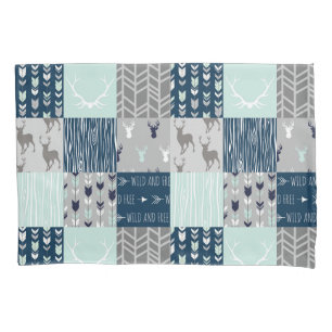 Woodland Patchwork (造幣局、海軍、グレー) 枕カバー