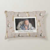 Woodland Pattern Beige Gray Custom Photo Nursery アクセントクッション (正面)