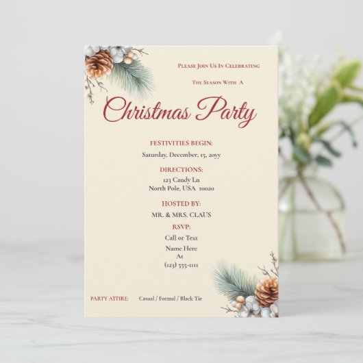 Woodland Pine & Berry Customizable Invitation 招待状 (スタンド正面)