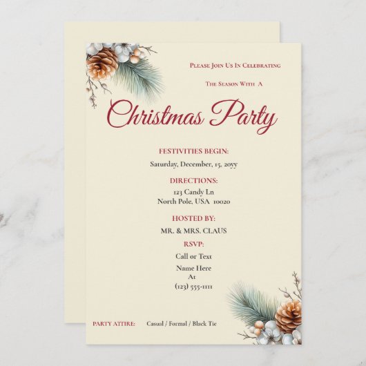 Woodland Pine & Berry Customizable Invitation 招待状 (正面/裏面)