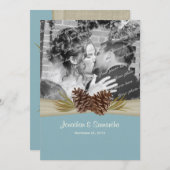 Woodland Pines Blue結婚'sと写真 招待状 (正面/裏面)