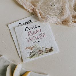 Woodland Pink Girl Wild Forest Animal Baby Shower スタンダードカクテルナプキン