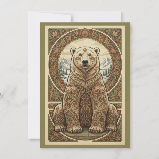 Woodland Polar Bear Art Flat Thank You Card サンキューカード (正面)