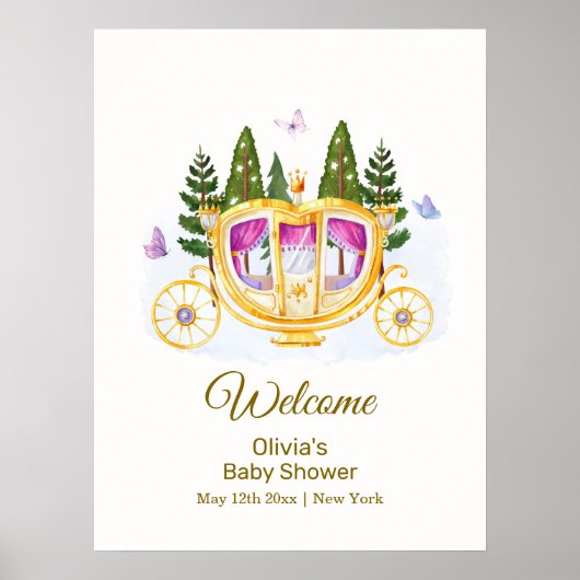 Woodland Princess Carriage Baby Shower Welcome ポスター (正面)