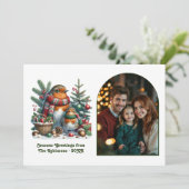 Woodland Robin Family Cozy Forest Christmas Photo シーズンカード (スタンド正面)