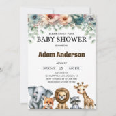 Woodland Safari Animals Baby Shower 招待状 (正面)