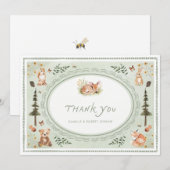 Woodland Sage Green Baby Shower Thank you Card サンキューカード (正面/裏面)