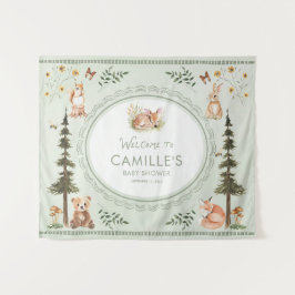 Woodland Sage Green Baby Shower Welcome タペストリー
