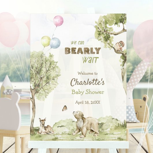 Woodland Scenery Bearly Wait Welcome Baby Shower アクリルサイン