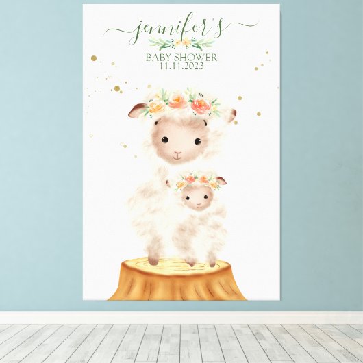 Woodland Sheep Animal Soft Baby Mom キャンバスプリント (インサイチュ (ウッドフロア))