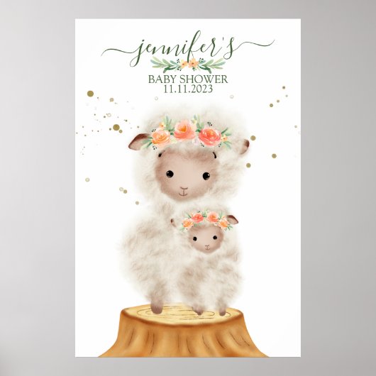 Woodland Sheep Animal Soft Baby with mom ポスター (正面)