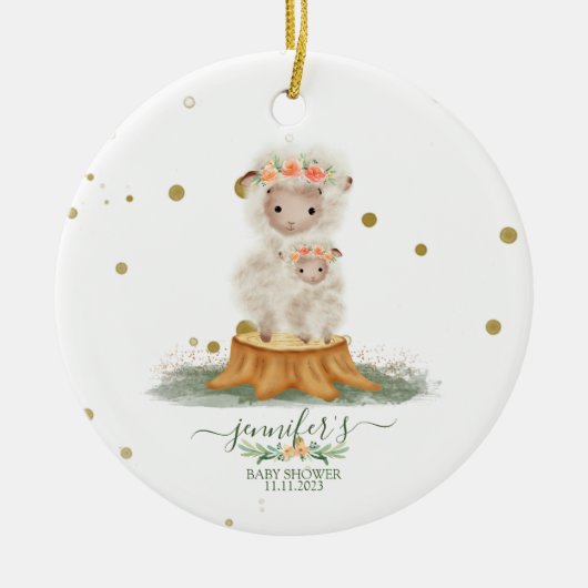 Woodland Sheep christmas baby shower セラミックオーナメント (正面)