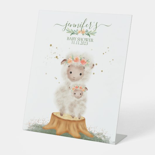 Woodland Sheep Lamb Farm Animal baby shower 台座サイン (正面)