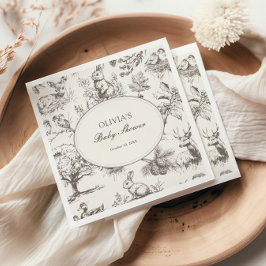 Woodland Sketch Allover Print Baby Shower スタンダードカクテルナプキン