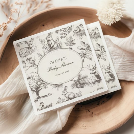 Woodland Sketch Allover Print Baby Shower スタンダードカクテルナプキン