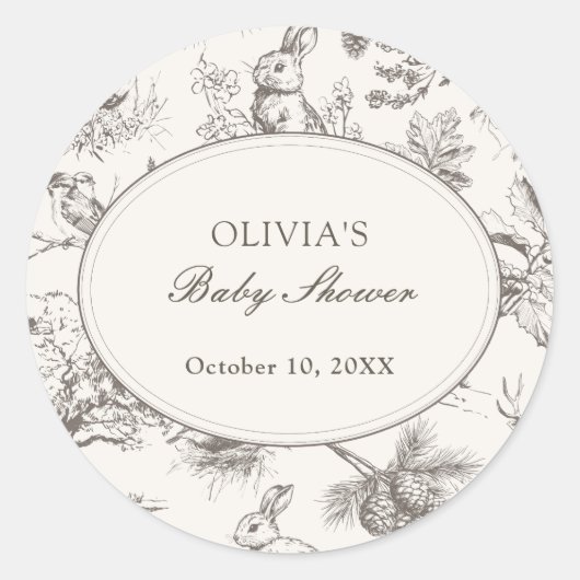 Woodland Sketch Allover Print Baby Shower ラウンドシール (正面)