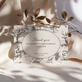 Woodland Sketched Allover Print Baby Shower サンキューカード