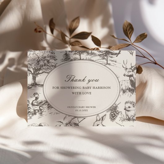 Woodland Sketched Allover Print Baby Shower サンキューカード
